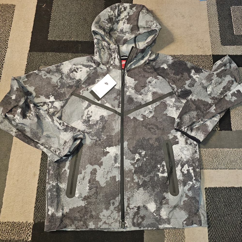 Nike Tech Woven Full Zip Hoodie Mens Medium Grey Camo NEW IF1333-010